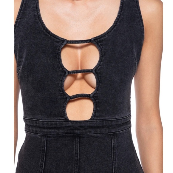 AKIRA Dresses & Skirts - AKIRA Black and Gray Cut Out denim Sheath Dress